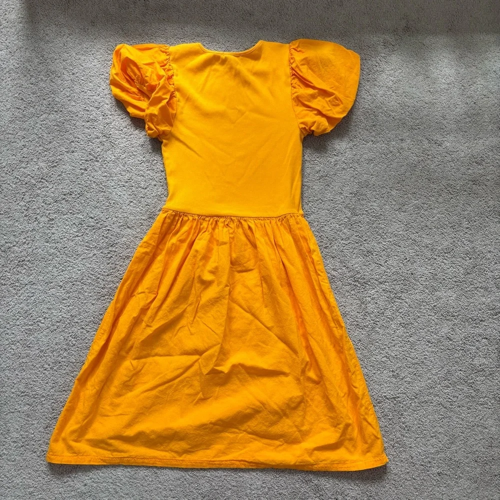 ZARA Vibrant Orange Puff Sleeve Multi-media Combination Knee Length Dress M - Picture 3 of 9